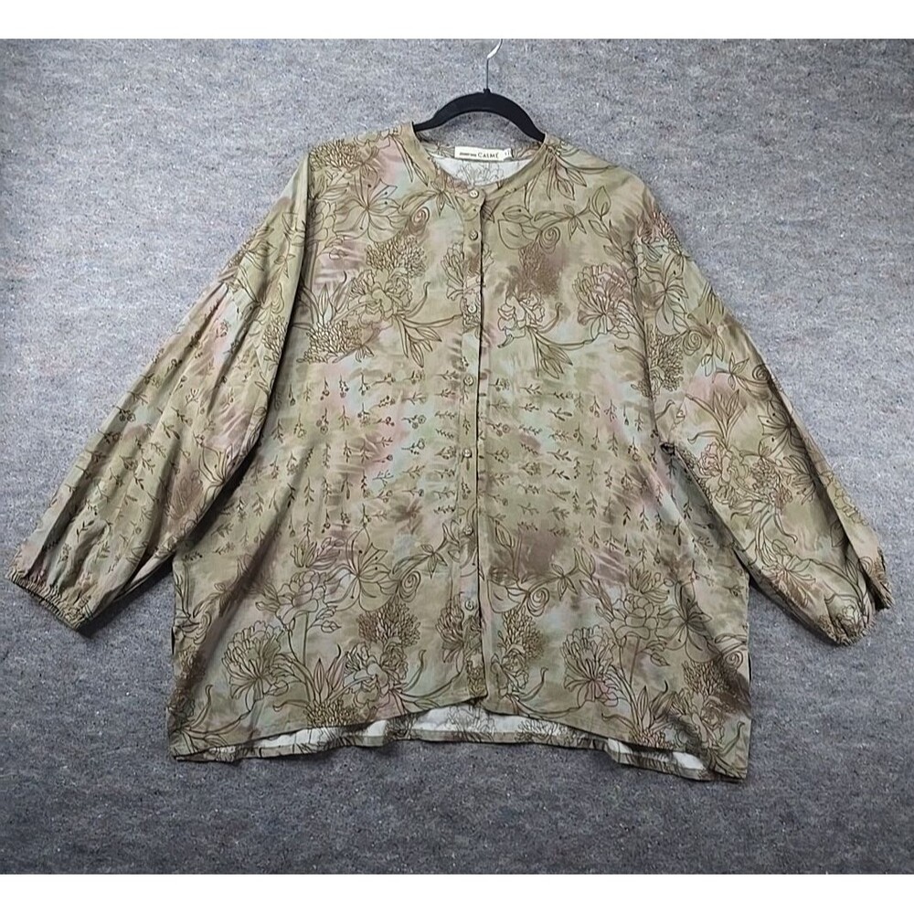 JOHNNY WAS CALME' Rayon Puff Sleeve Button Up Blouse Oversized Womens sz M